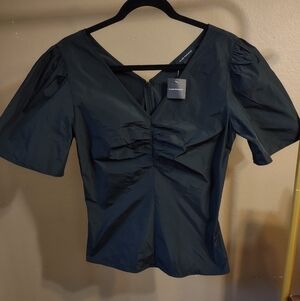 Club Monaco Black Flutter-Sleeve V-Neck Top